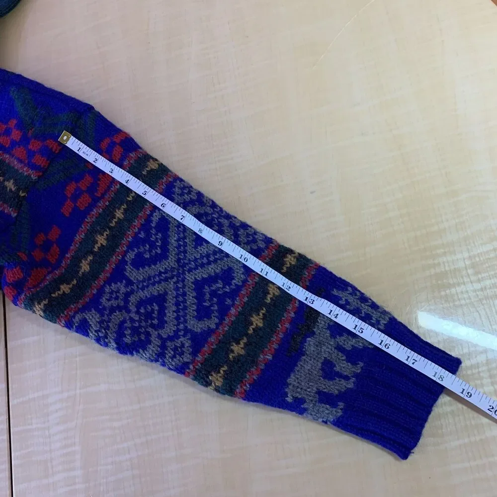 Eddie Bauer Sweater Pullover Vintage Wool turtleneck Deer Animals Geometric Aran - Picture 15 of 16